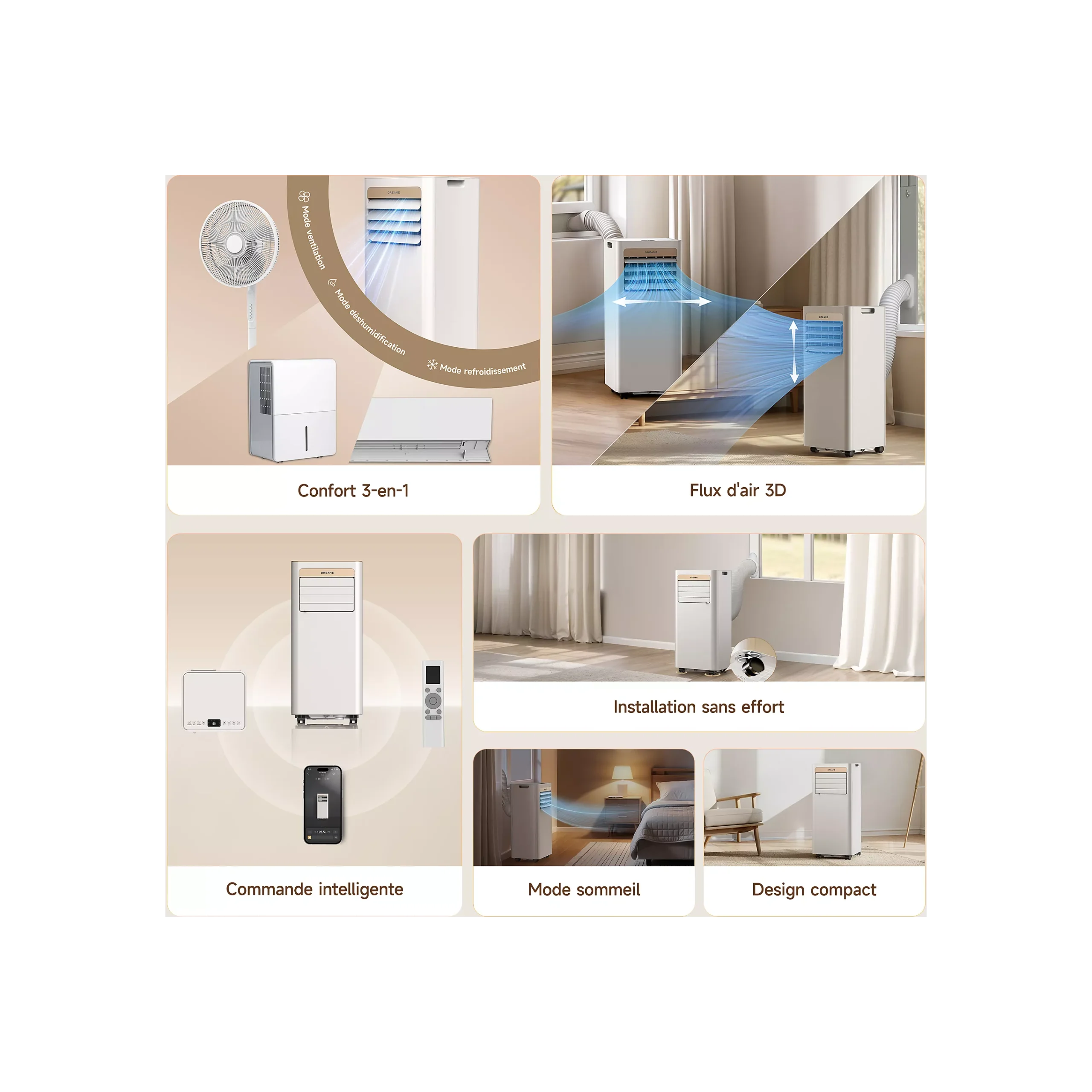 DREAME Réf. 1242876 Climatiseur DREAME P-Wind 9K-Camel Gold – Image 9